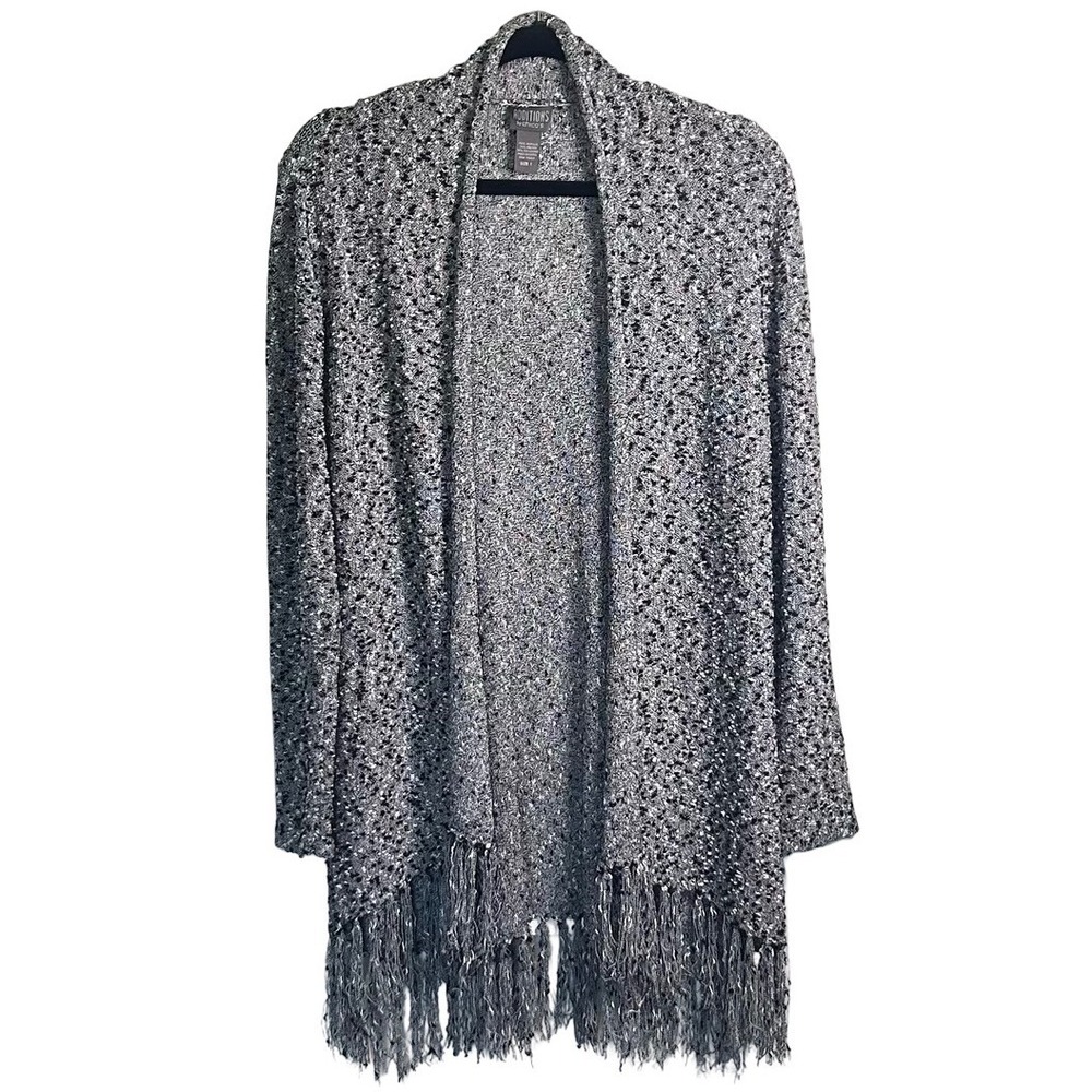 Additions by Chico's Fringe Hem Open Front Cardigan Size 1 | Medium Y2K 90s Boho